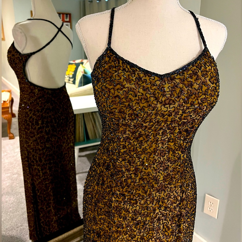 Elegant Beaded Brown Women's Dress size small